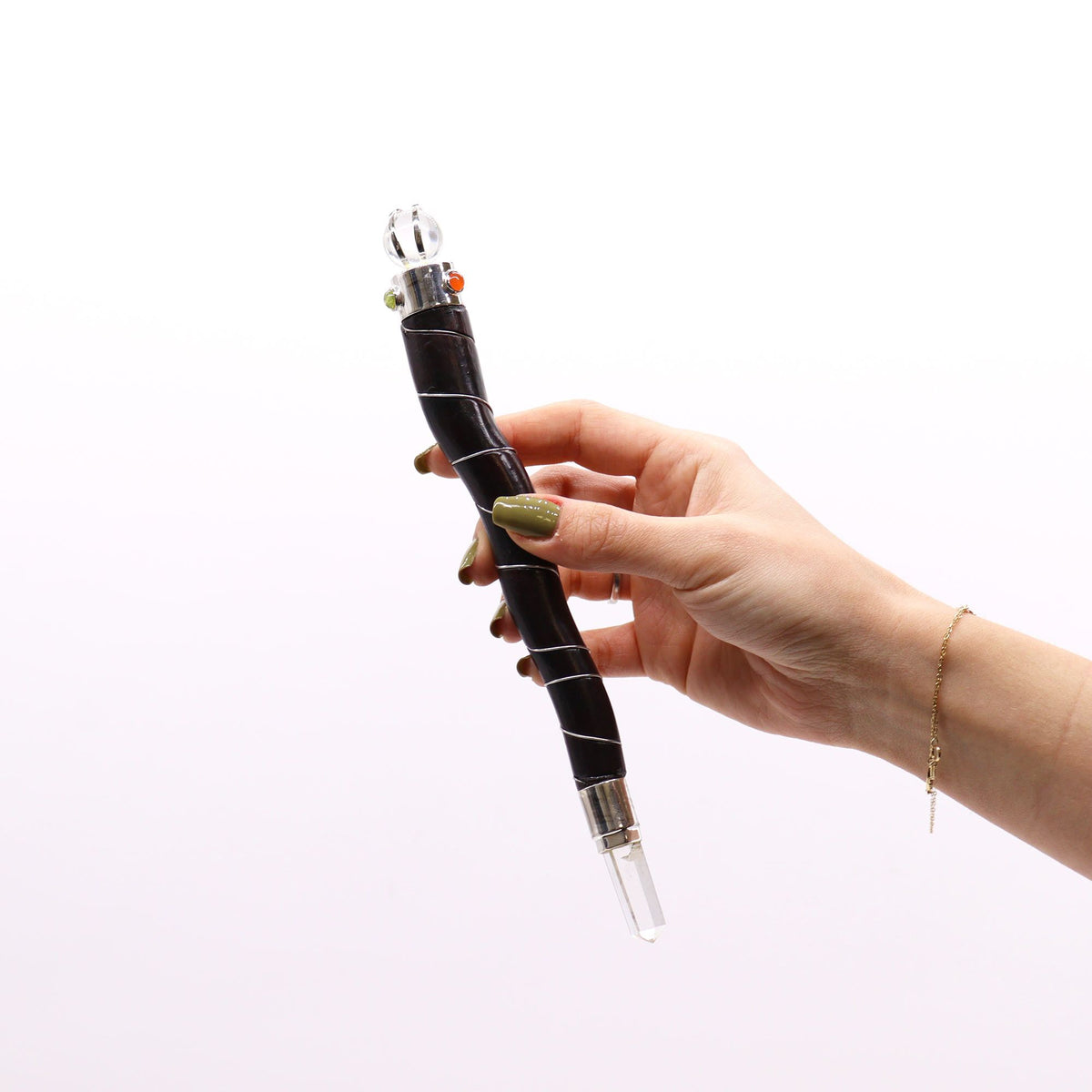 Natural Curved Wood and Rock Quartz Wand - view 2