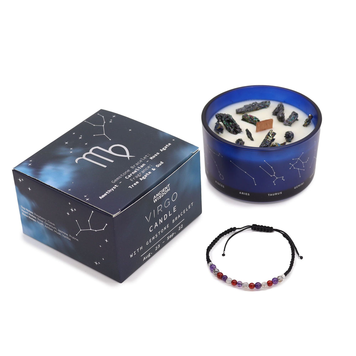 Zodiac Crystal Candle with Gemstone Bracelet - Virgo - view 2
