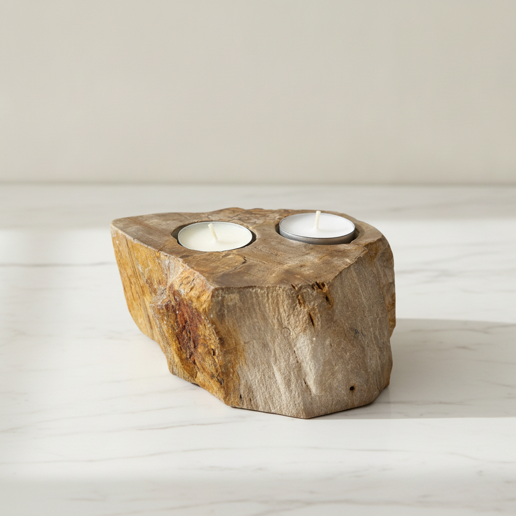 Double petrified wood tealight holder