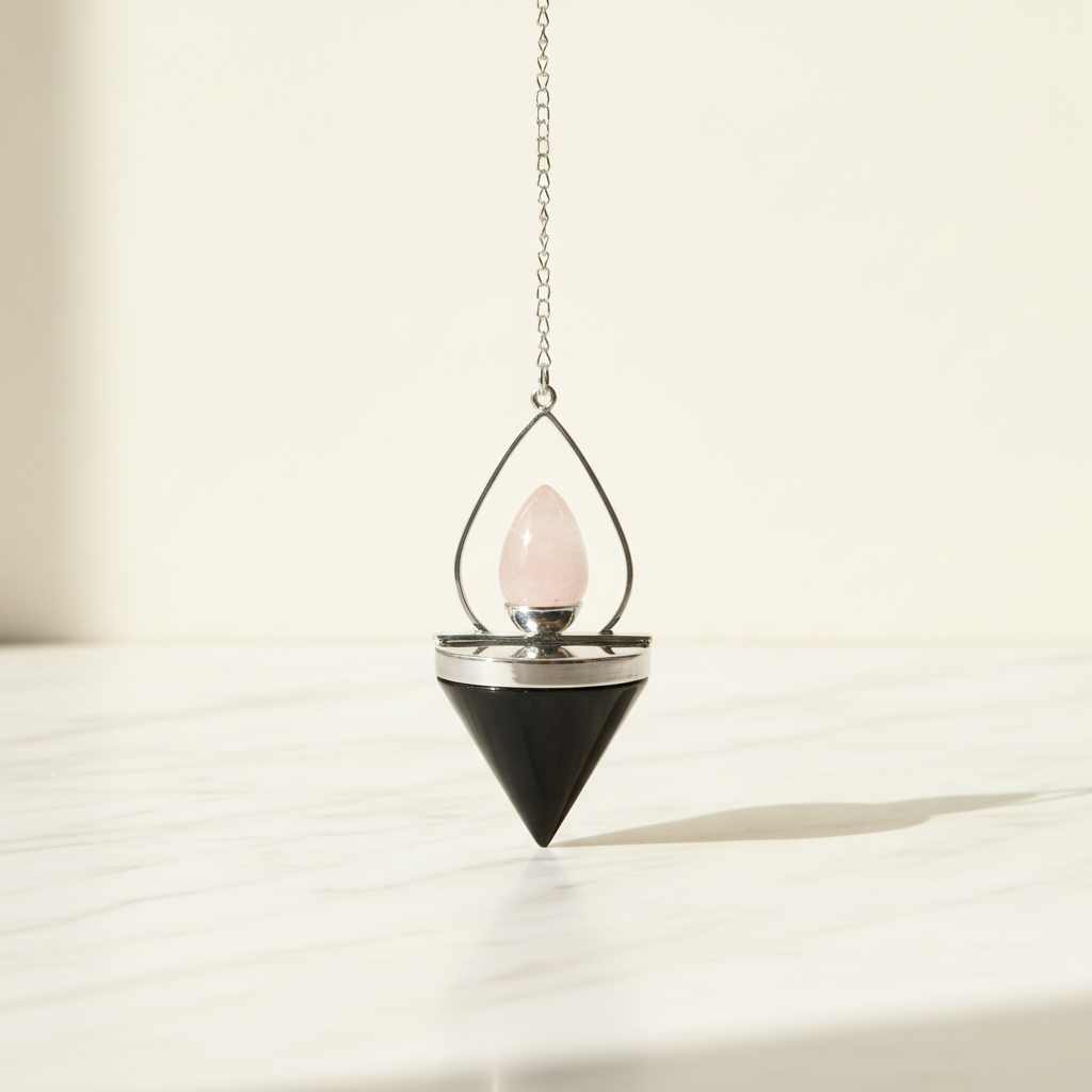 Gemstone Lantern of Life Pendulum - Black Agate & Rose Quartz