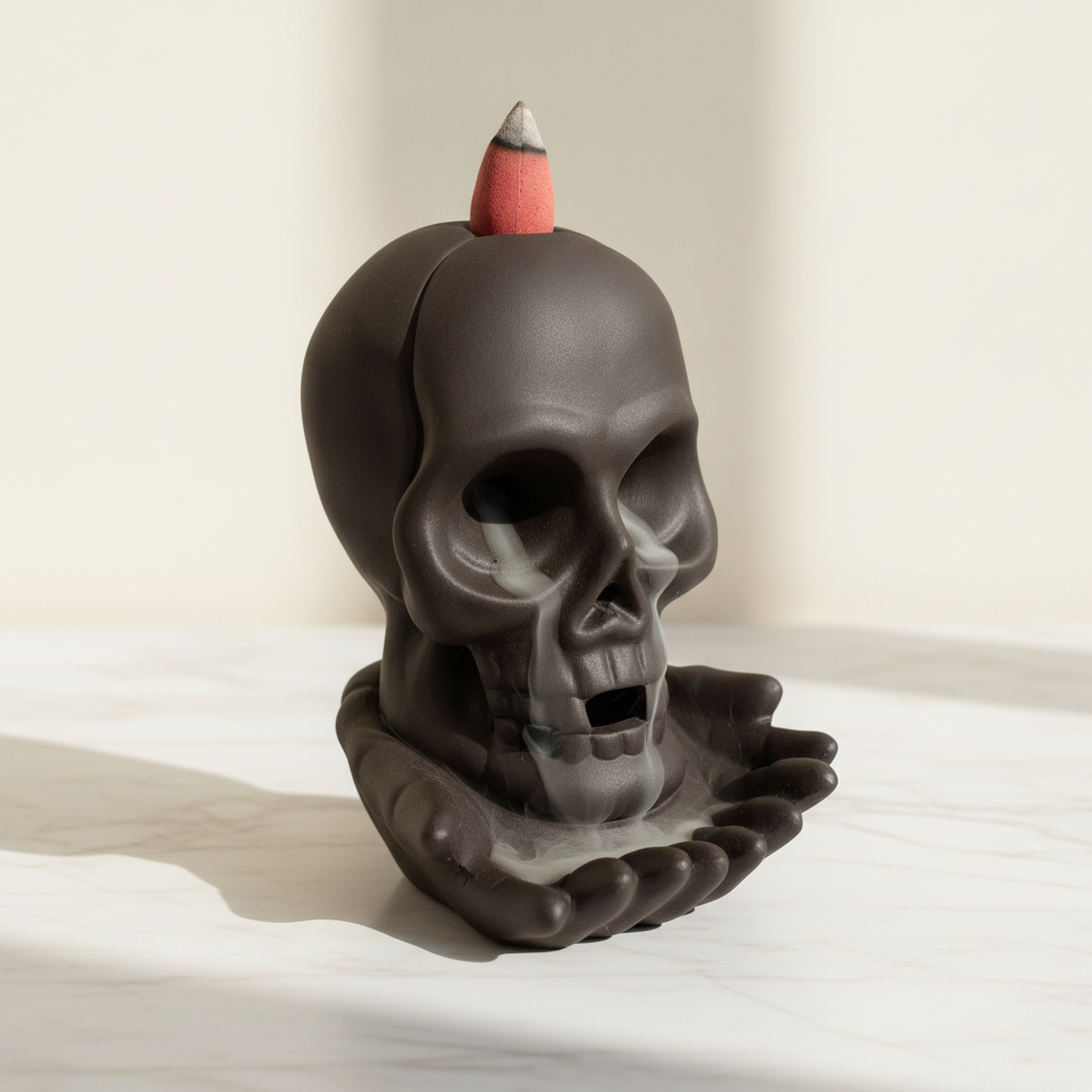 Backflow Incense Burner - Weeping Skull (with light)