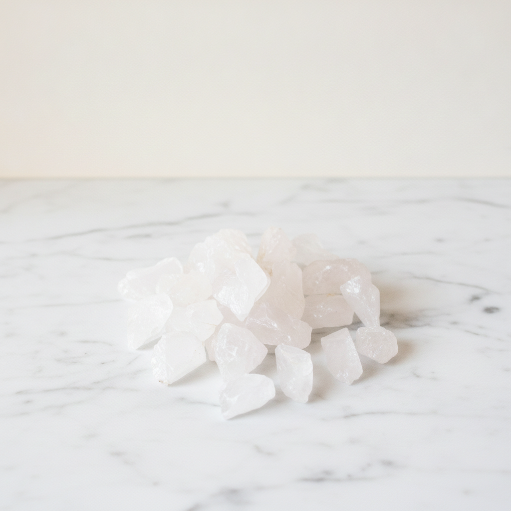 Rough milky quartz chunks piled on cotton canvas - view 2