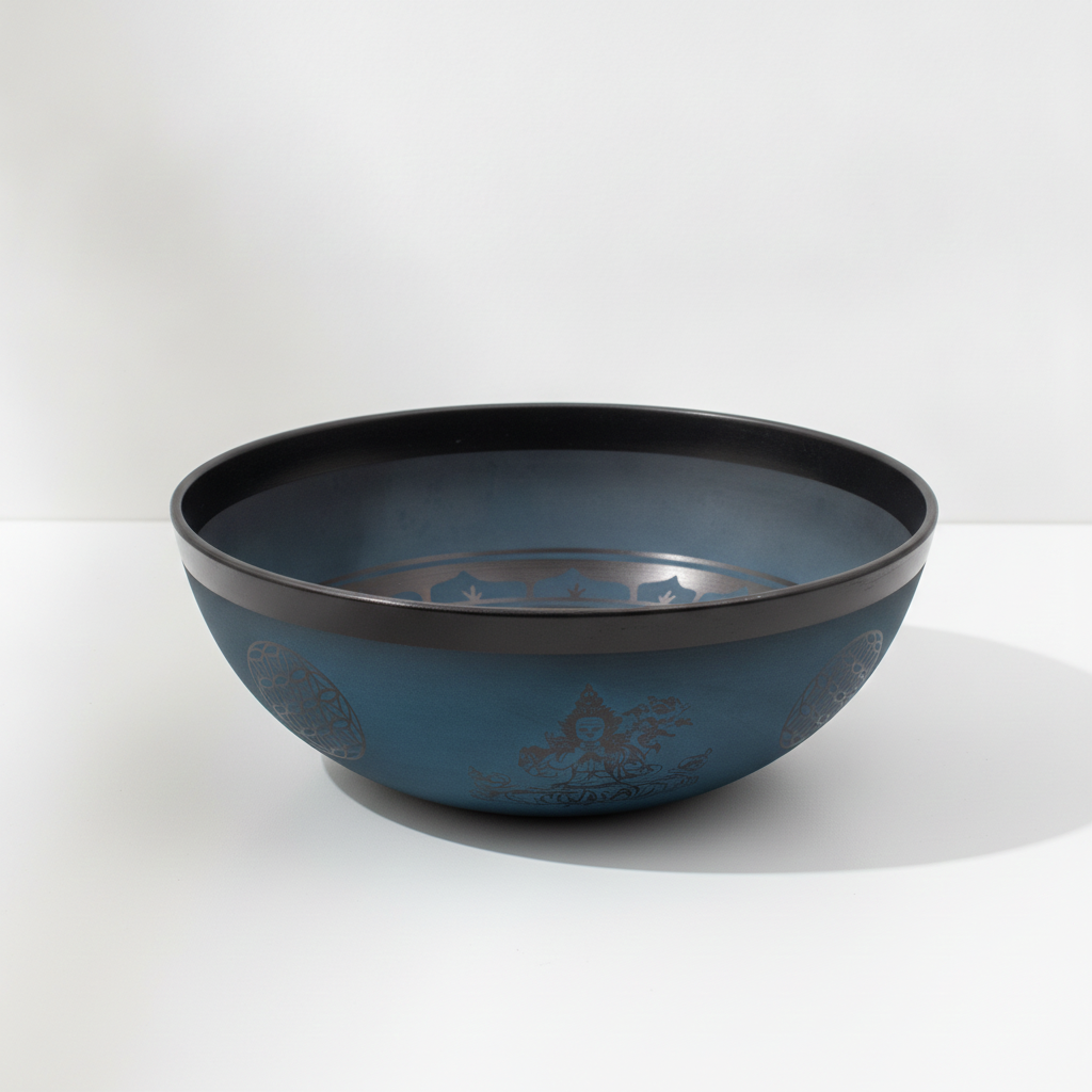Large Aluminium Singing Bowl - Tibetan Double Dorje Design - Blue (27cm) - view 3