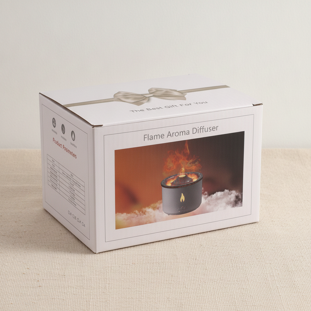 White volcano flame aroma diffuser with a textured dark lid, on cotton canvas - view 6