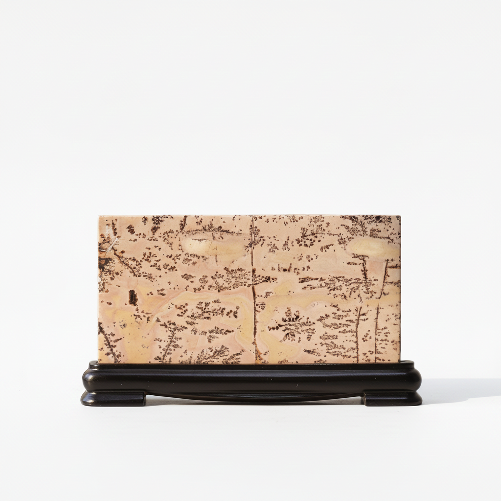 Guohua picture stone landscape on its stand, white surface
