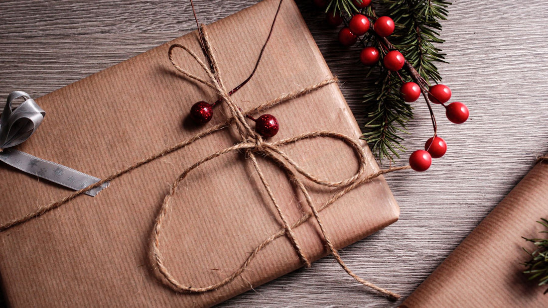 A small parcel wrapped in kraft paper and twine