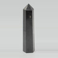 Black Tourmaline Crystal Obelisk Point Large - Six Face Polished Gemstone Tower, pictured on its own
