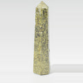 Epidote Crystal Obelisk Point - Six Face Polished Gemstone Tower, pictured on its own