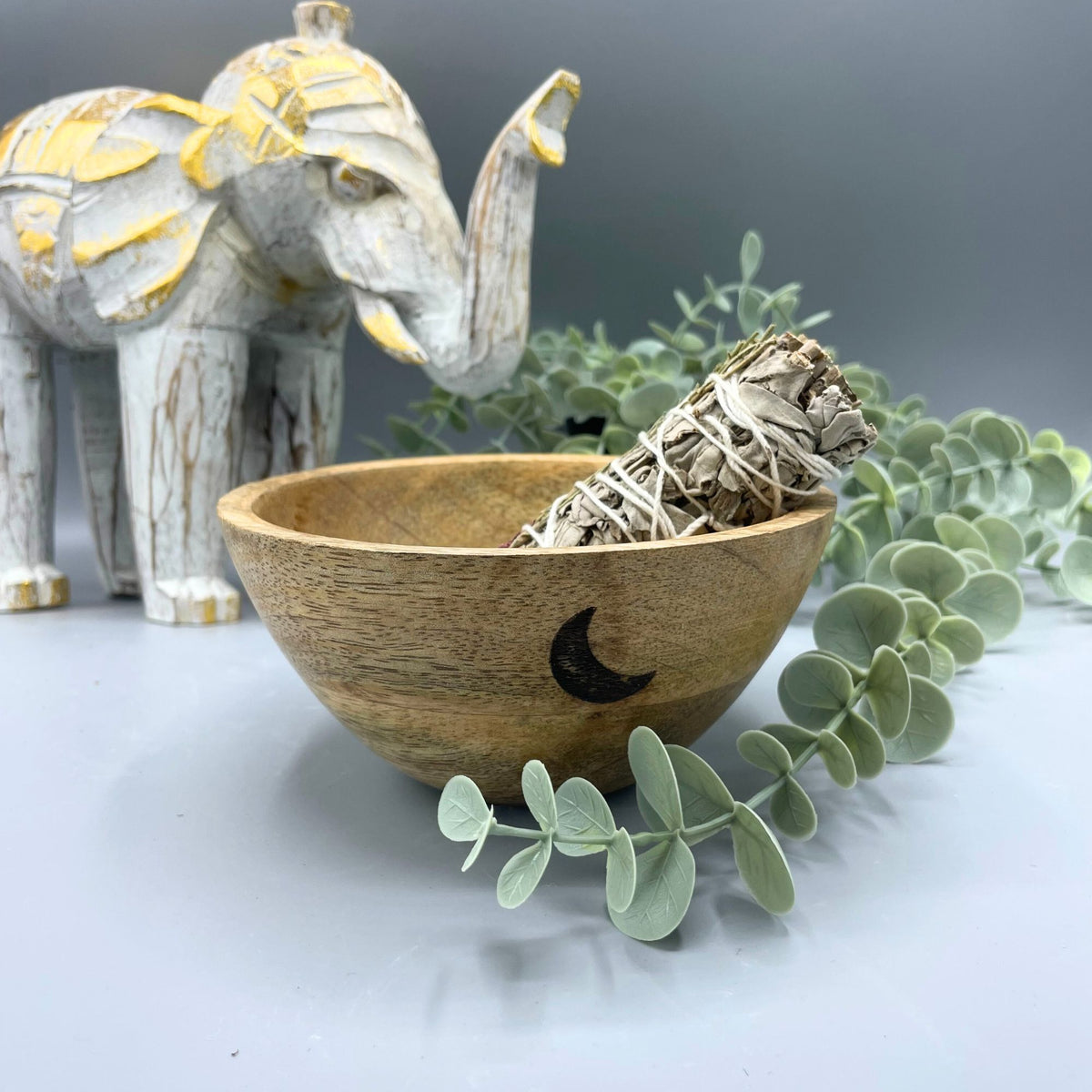 Wooden Smudge Bowl - Three Moons - Large