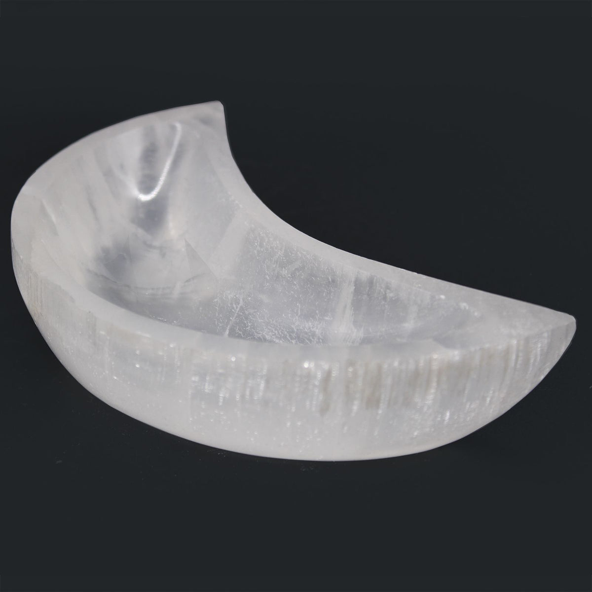 Crescent moon dish carved from white Moroccan selenite - view 5