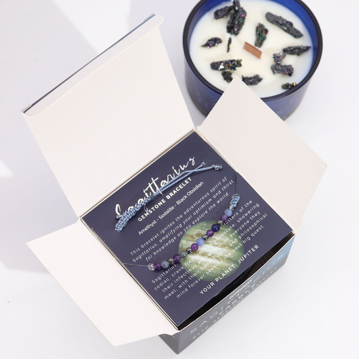 Zodiac Crystal Candle with Gemstone Bracelet - Sagittarius - view 3