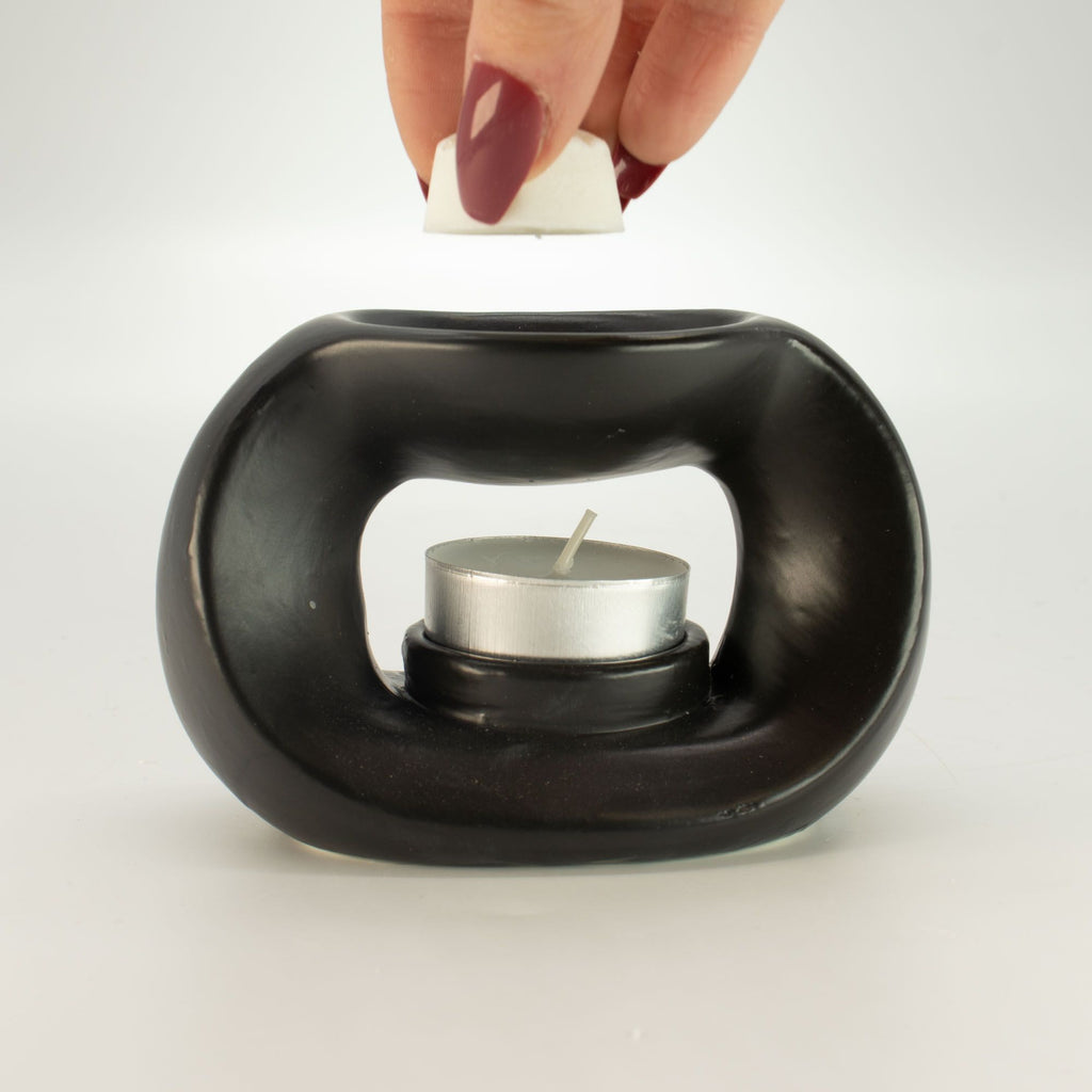 Ceramic Zen Oil Burner - Oval Pebble - Matt Black - view 4