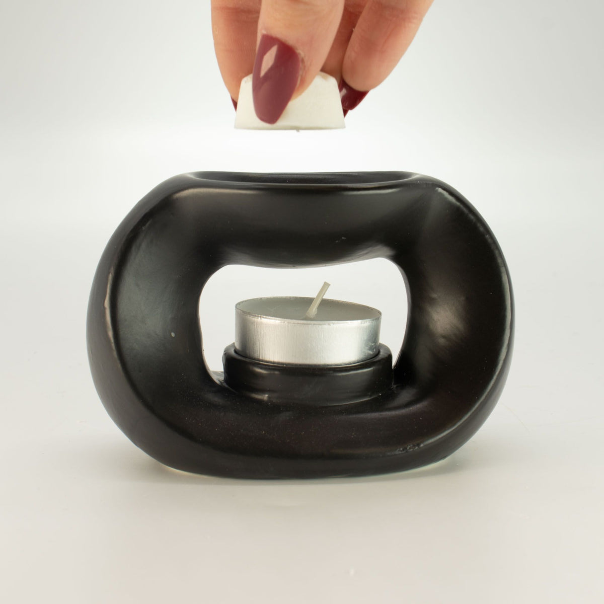 Ceramic Zen Oil Burner - Oval Pebble - Matt Black - view 4