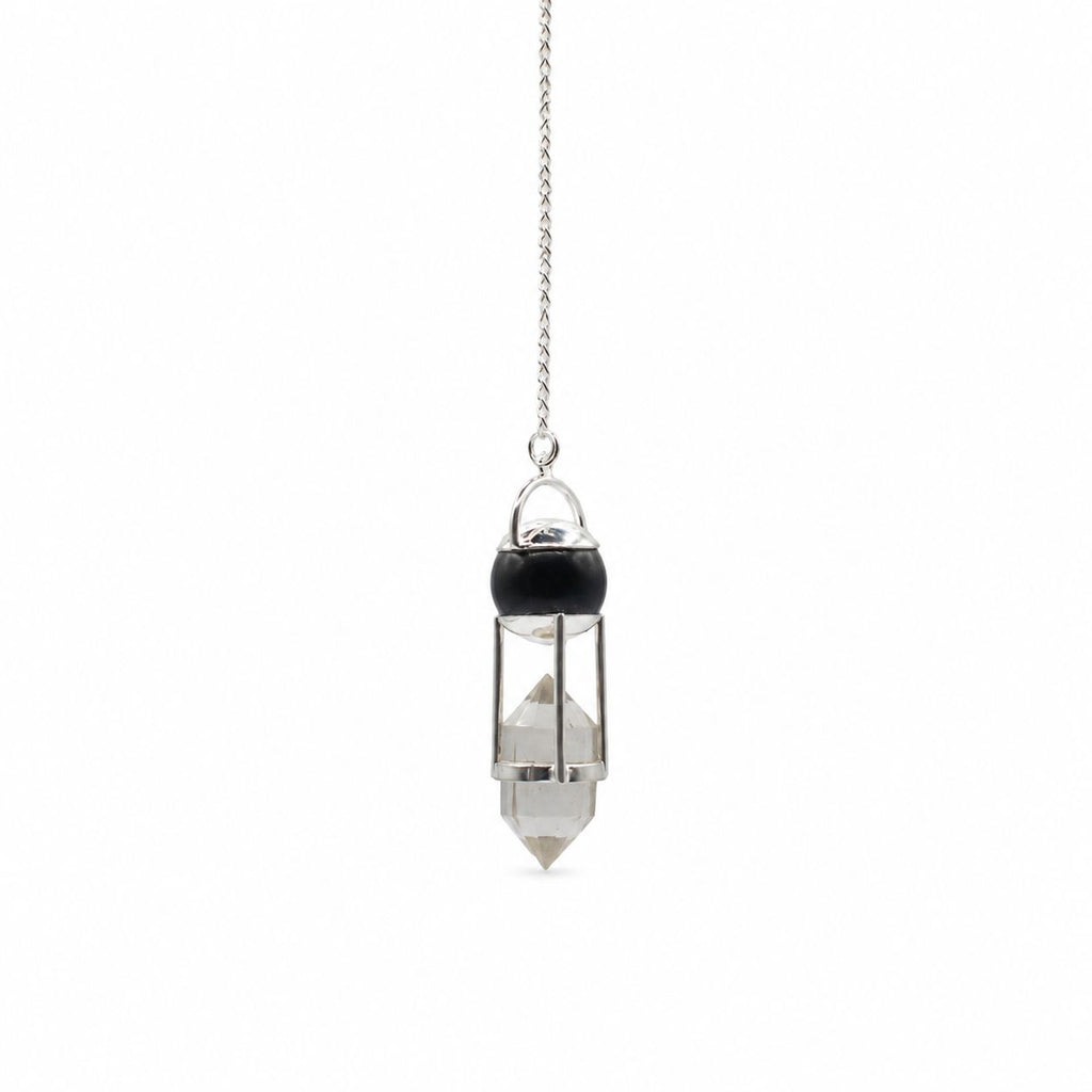 Shadow Seer - Double Power Pendulum - Obsidian Globe - Clear Quartz Double Terminated - view 2