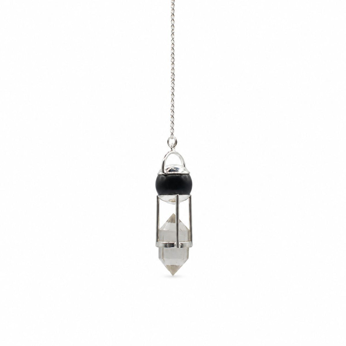 Shadow Seer - Double Power Pendulum - Obsidian Globe - Clear Quartz Double Terminated - view 2