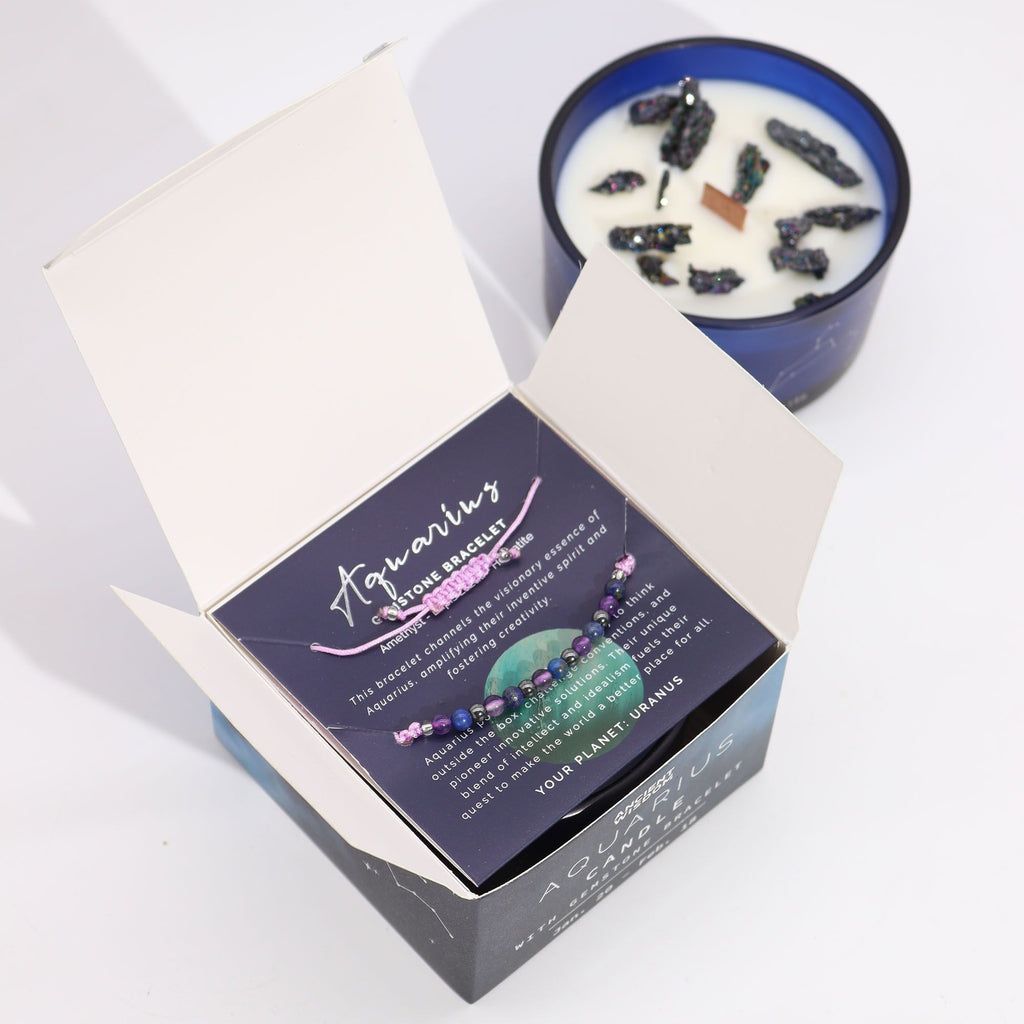 Zodiac Crystal Candle with Gemstone Bracelet - Aquarious - view 2