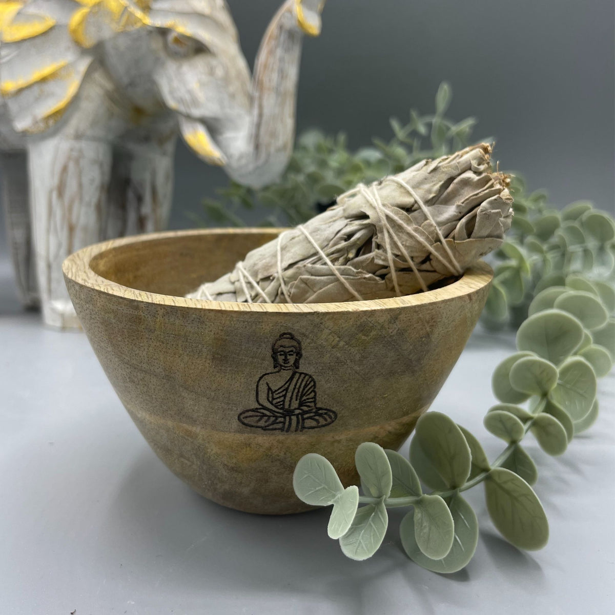 Wooden Smudge Bowl - Buddha - Small - view 2