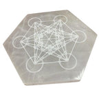 Large hexagonal selenite charging plate engraved with a direction and decision design - view 3