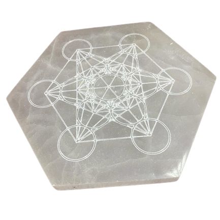 Large hexagonal selenite charging plate engraved with a direction and decision design - view 3