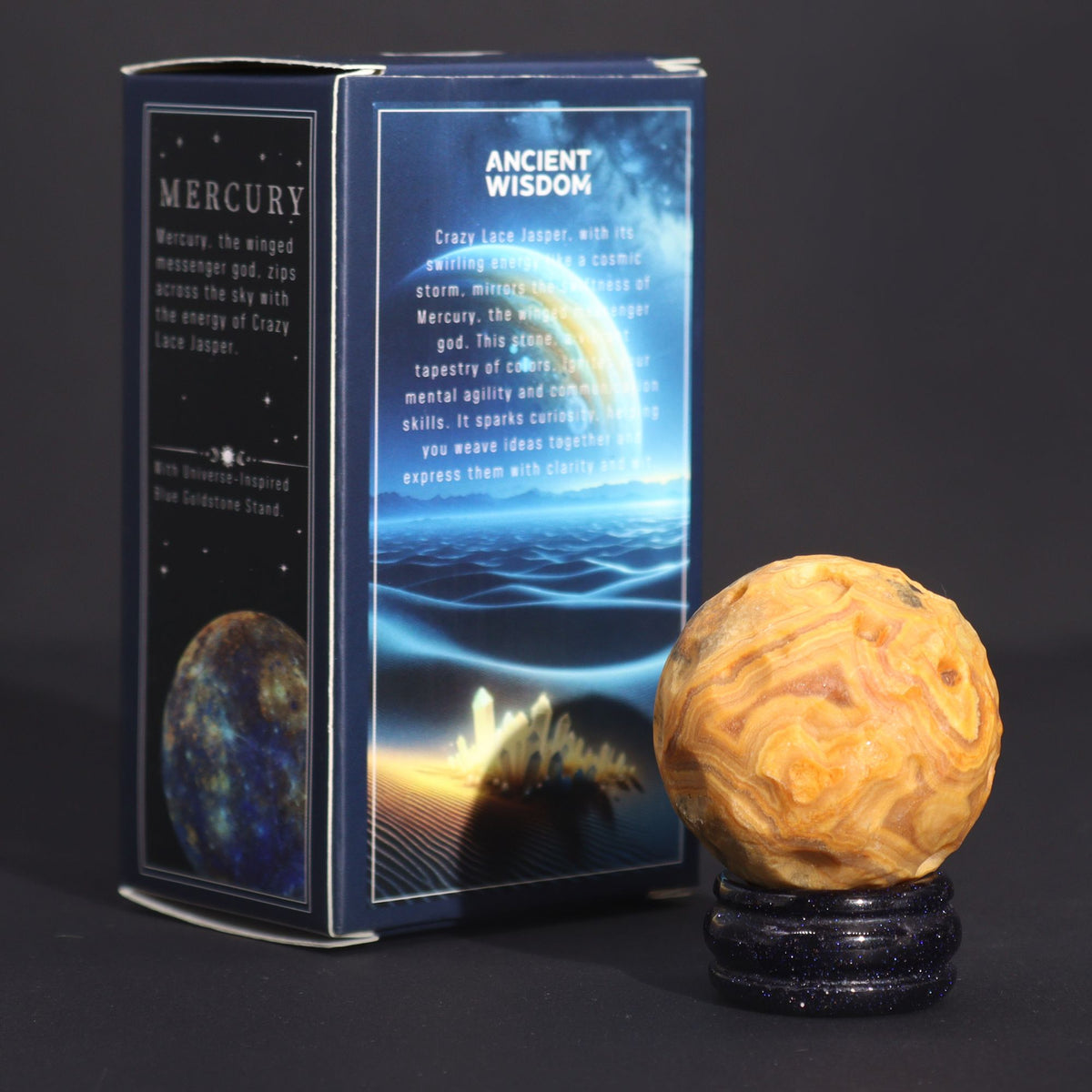 Crazy Lace Jasper Planet on a Goldstone Stand (MERCURY) - view 5
