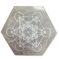 Large hexagonal selenite charging plate engraved with a direction and decision design