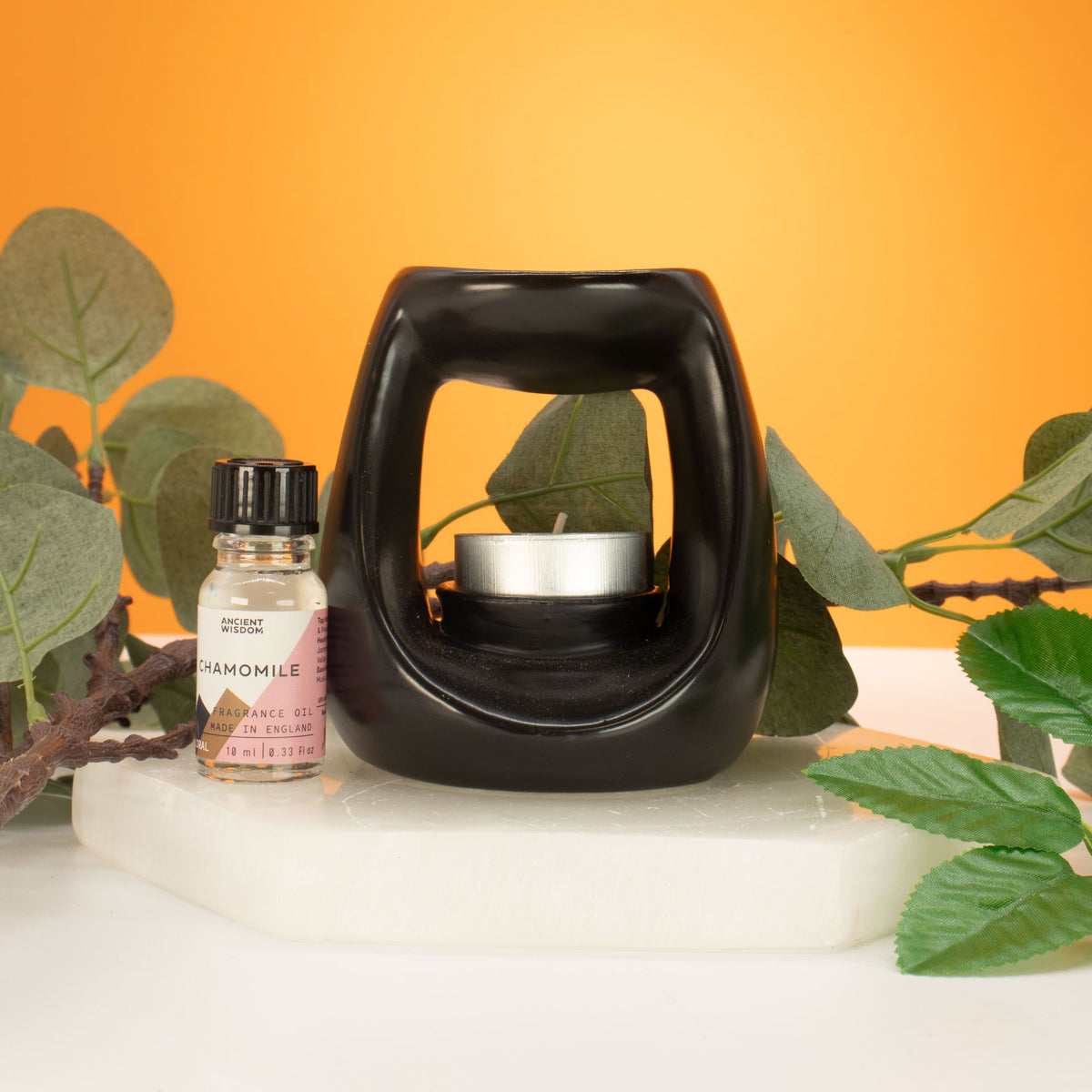Ceramic Zen Oil Burner - Large Oval Pebble - Matt Black - view 2