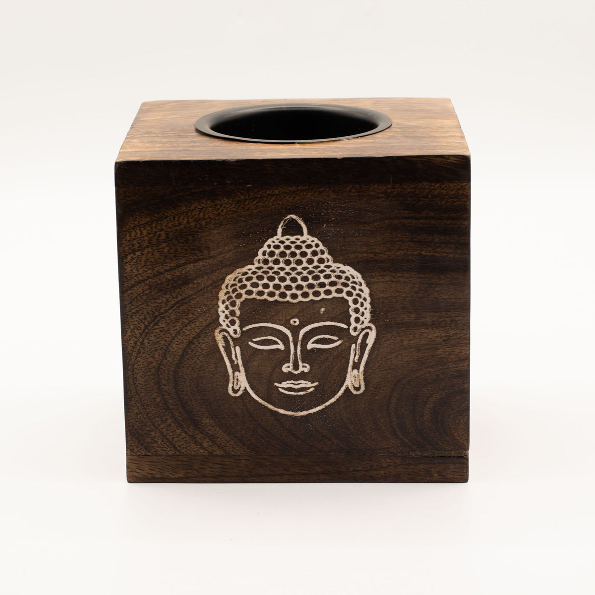 Large Square Mango Wood Oil Burner - Buddha Face - view 3