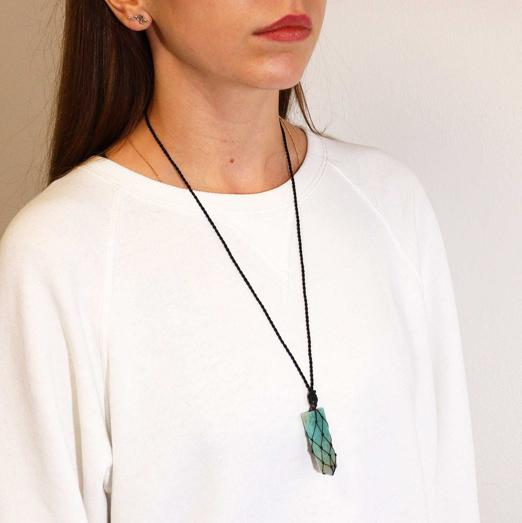 Laced Gemstone Flat Point Pendant - Amazonite - view 3
