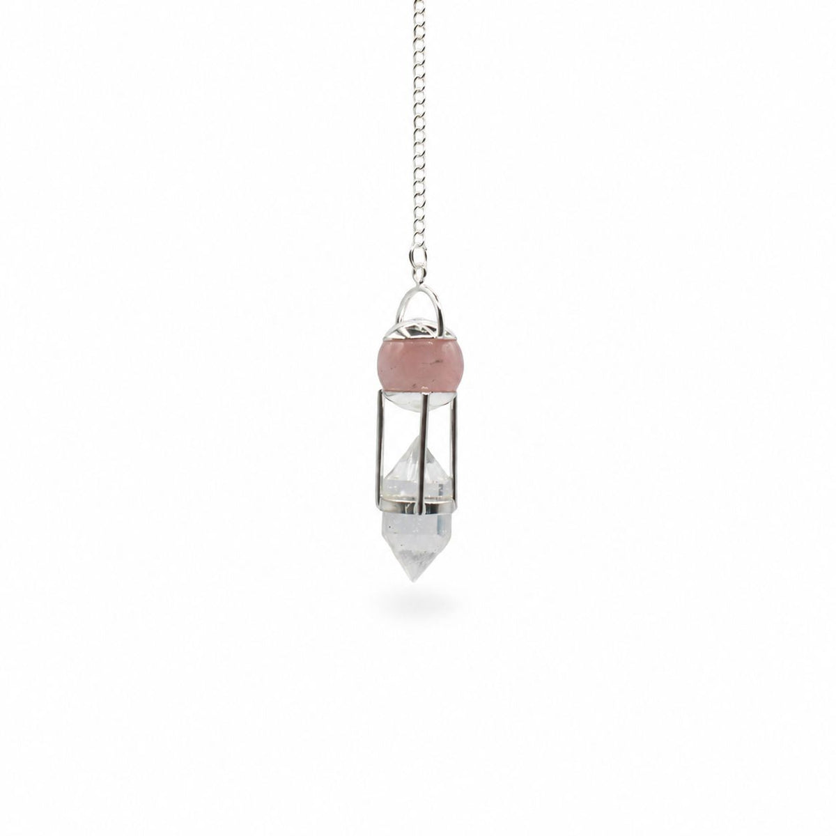 The Heart Whisperer - Double Power Pendulum - Rose Quartz Globe - Clear Quartz Double Terminated - view 2