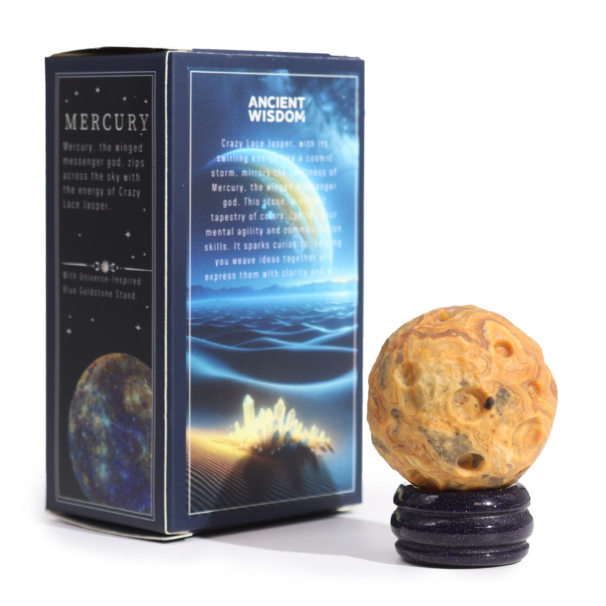 Crazy Lace Jasper Planet on a Goldstone Stand (MERCURY) - view 11