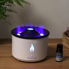 White volcano flame aroma diffuser with a textured dark lid, on cotton canvas - view 9