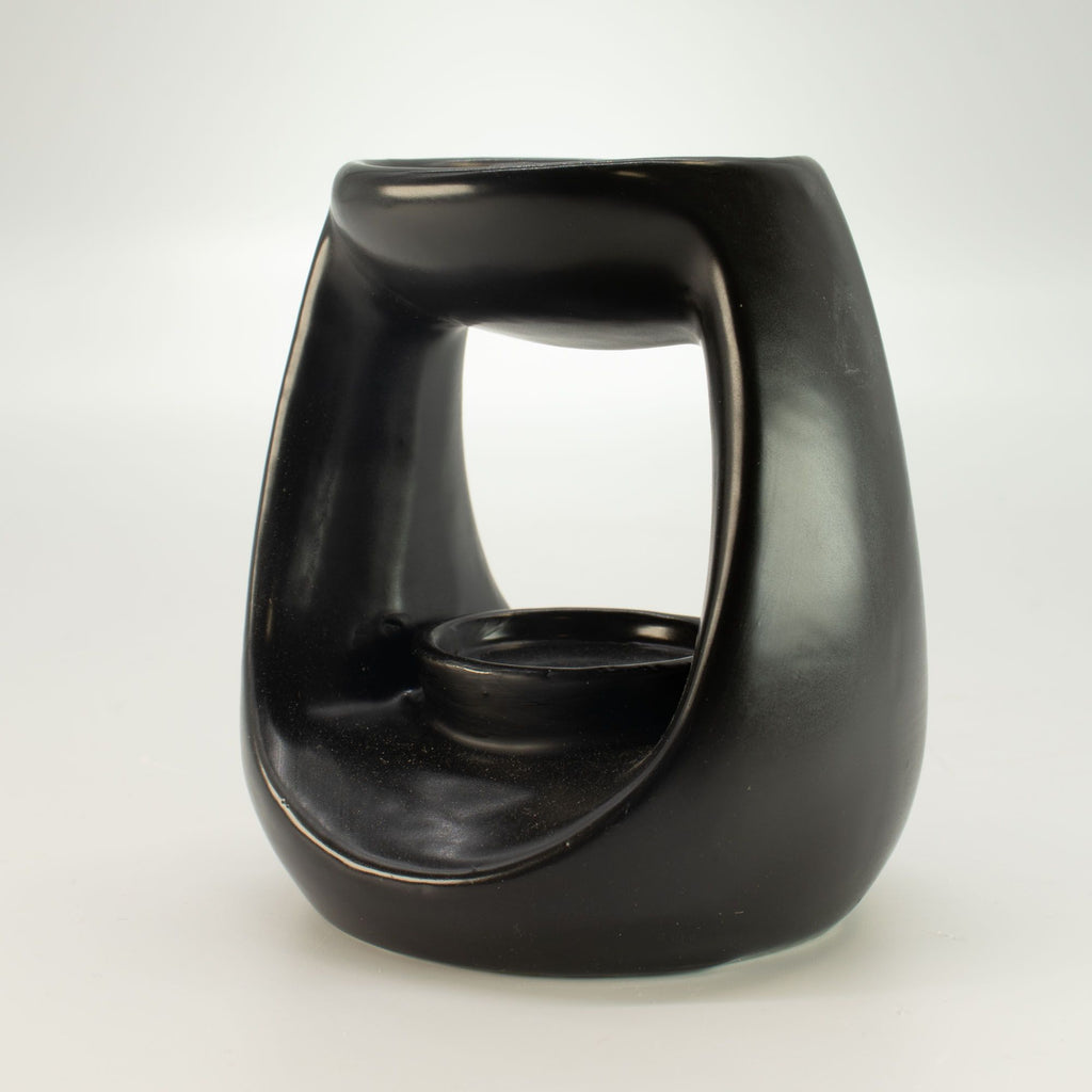 Ceramic Zen Oil Burner - Large Oval Pebble - Matt Black - view 3