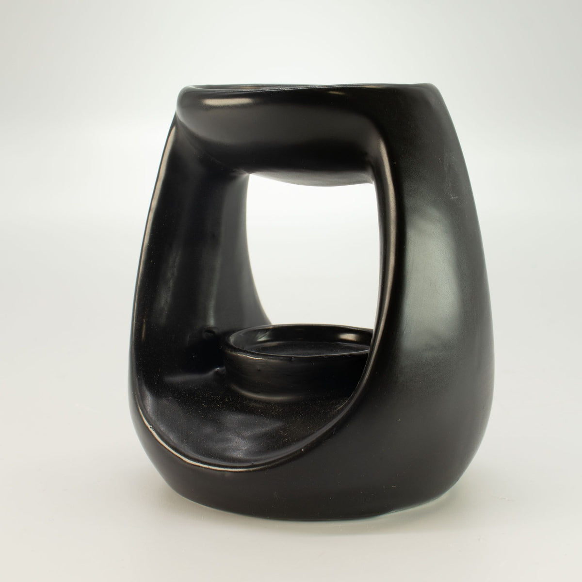 Ceramic Zen Oil Burner - Large Oval Pebble - Matt Black - view 3
