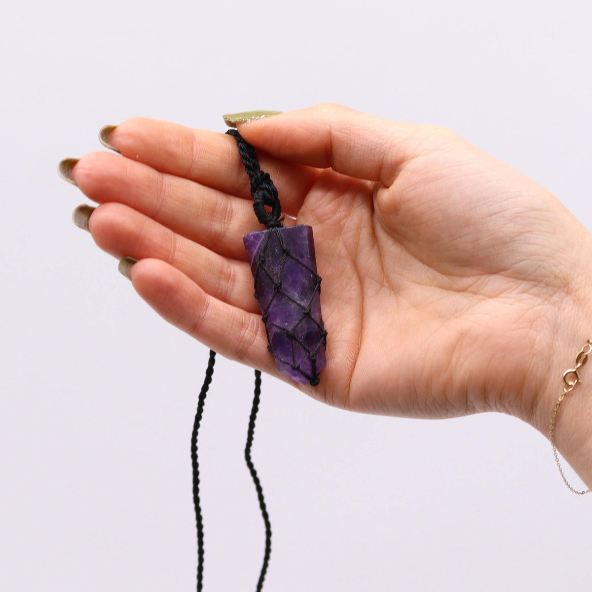 Laced Gemstone Flat Point Pendant - Amethyst - view 2