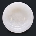 Round selenite bowl, polished inside with a raw white outer wall - view 4