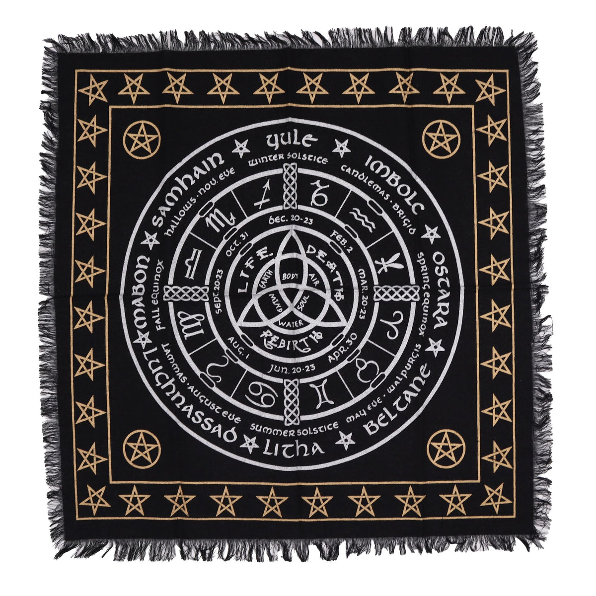 Esoteric Fringed Altar Cloth - Life Death Rebirth