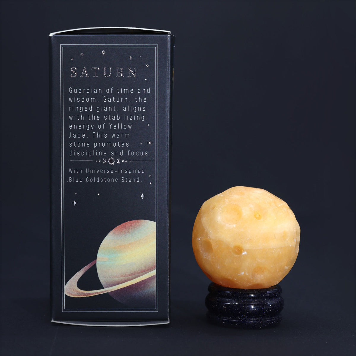 Yellow Jade Planet on a Goldstone Stand (SATURN)