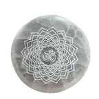 Set of seven small selenite charging plates, one engraved and coloured per chakra - view 9