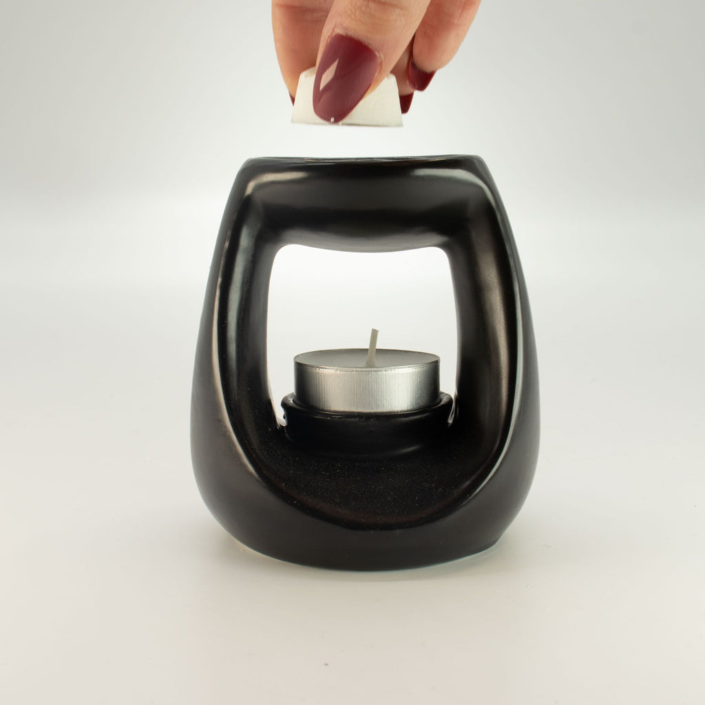 Ceramic Zen Oil Burner - Large Oval Pebble - Matt Black - view 4
