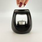 Ceramic Zen Oil Burner - Large Oval Pebble - Matt Black - view 4