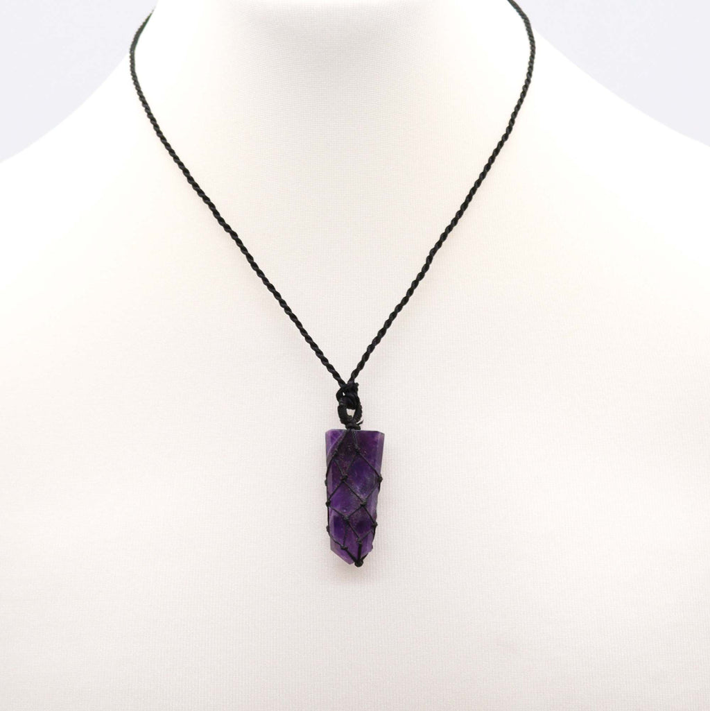 Laced Gemstone Flat Point Pendant - Amethyst - view 3
