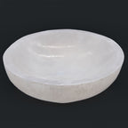 Round selenite bowl, polished inside with a raw white outer wall - view 5
