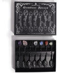 Set of 7 Dark Silver Gemstone Crystal Witch Spoons - view 2