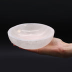 Round selenite bowl, polished inside with a raw white outer wall - view 6