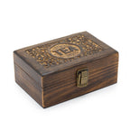 Carved mango wood tea box with six compartments and a brass clasp