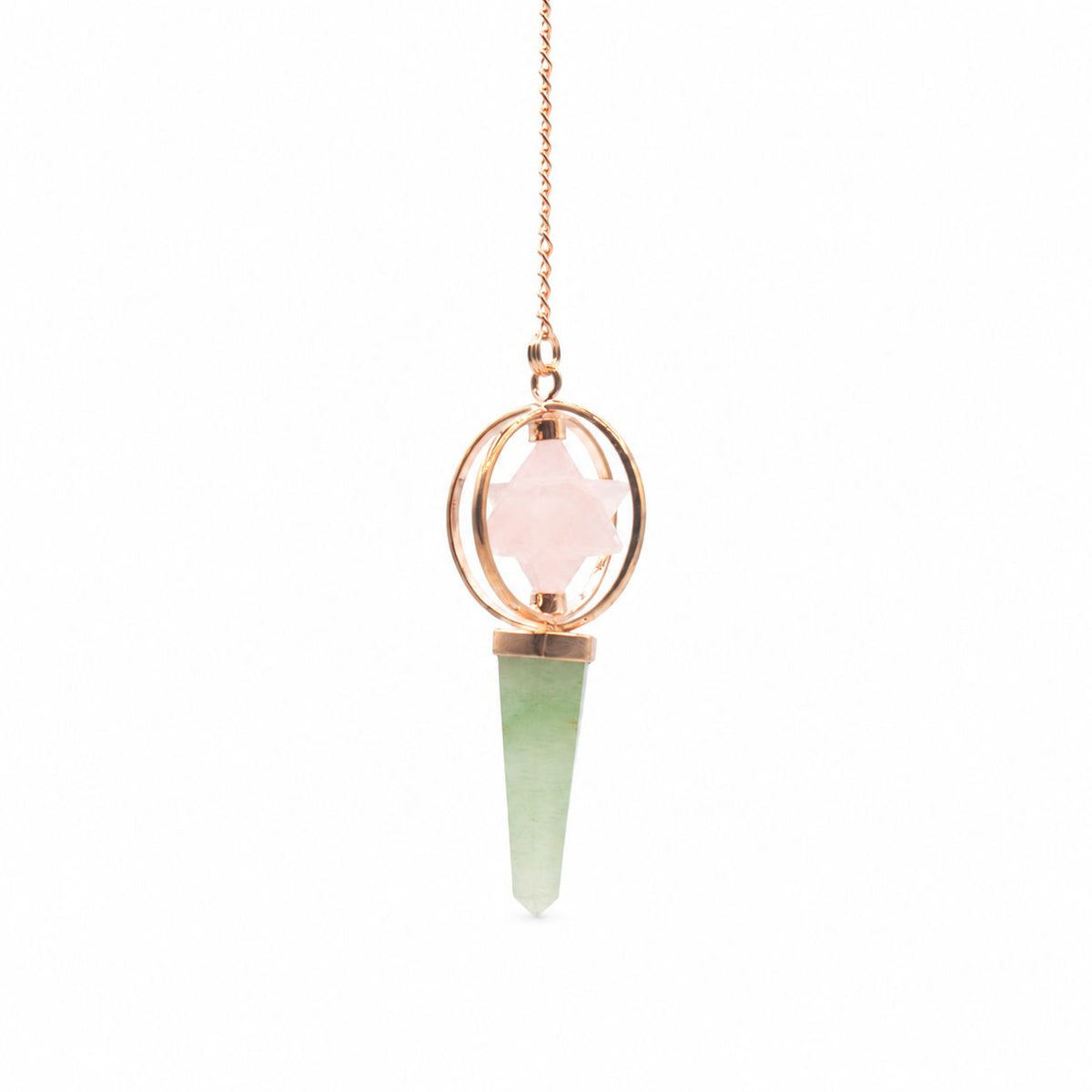 Heart Compass - Two Piece Spinning Merkaba Star in Copper Pendulum - Rose Quartz & Green Aventurine - view 2