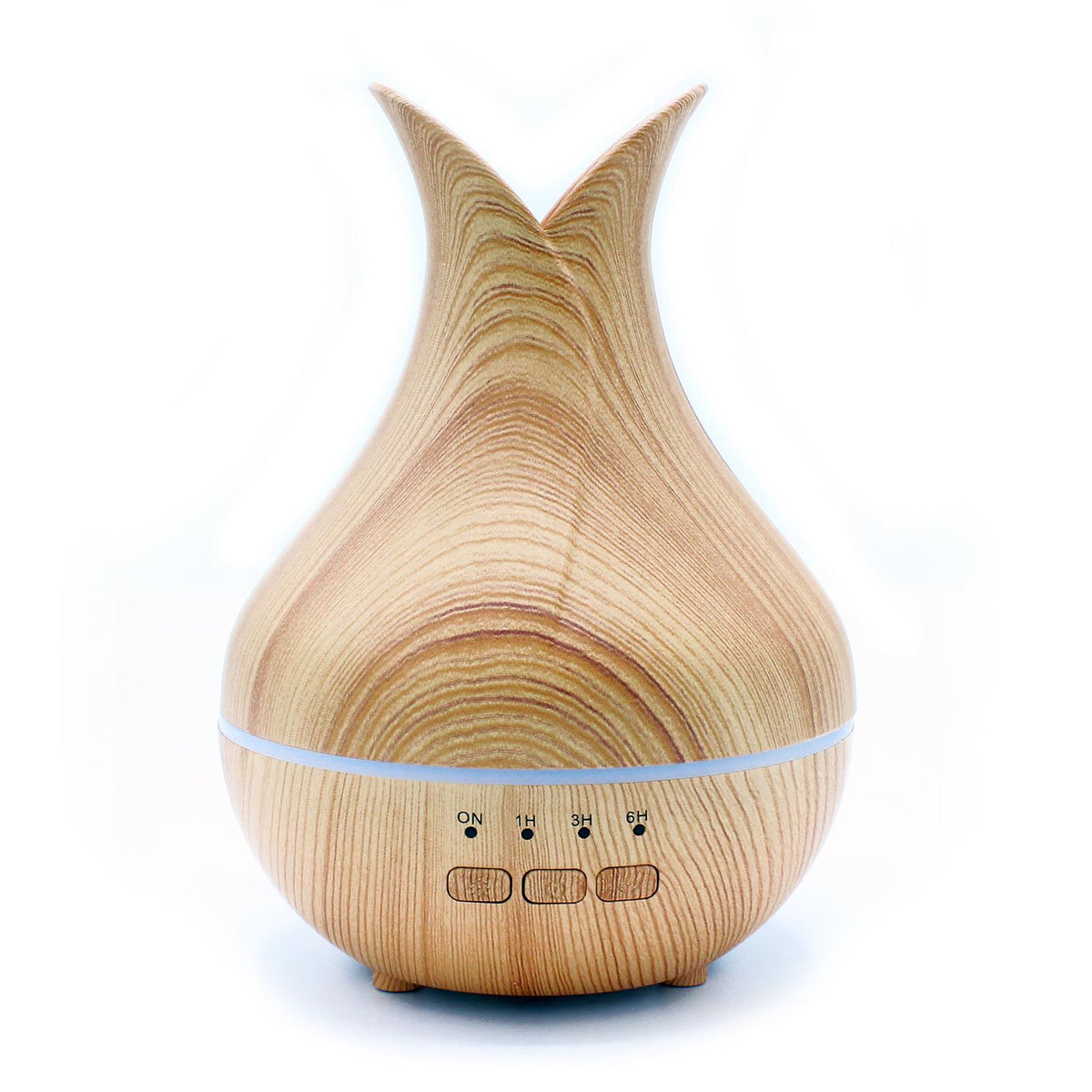 Light wood-effect aroma diffuser shaped like an open tulip