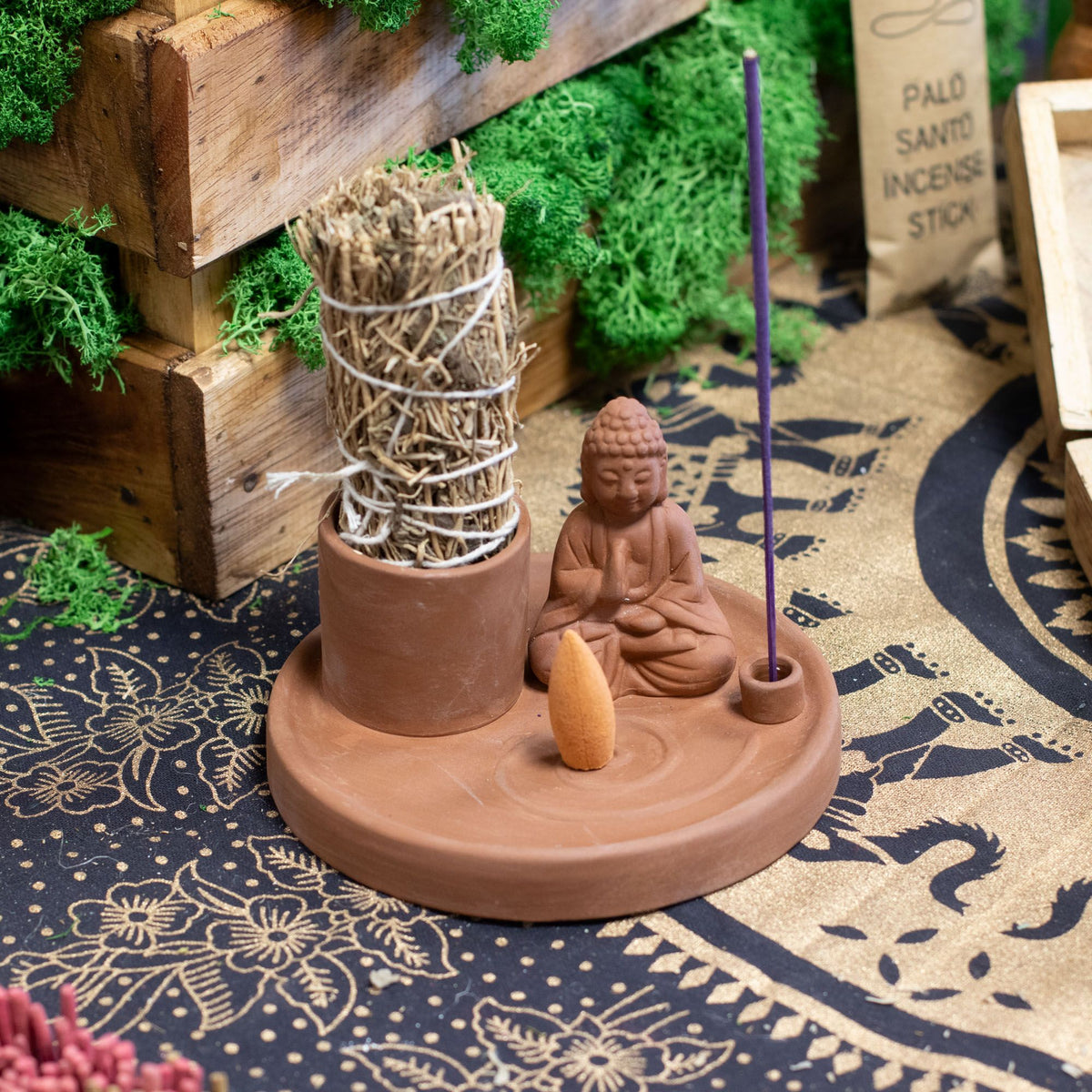 Multi Purpose Buddha Incense Plate - Natural Terracotta Style - view 3