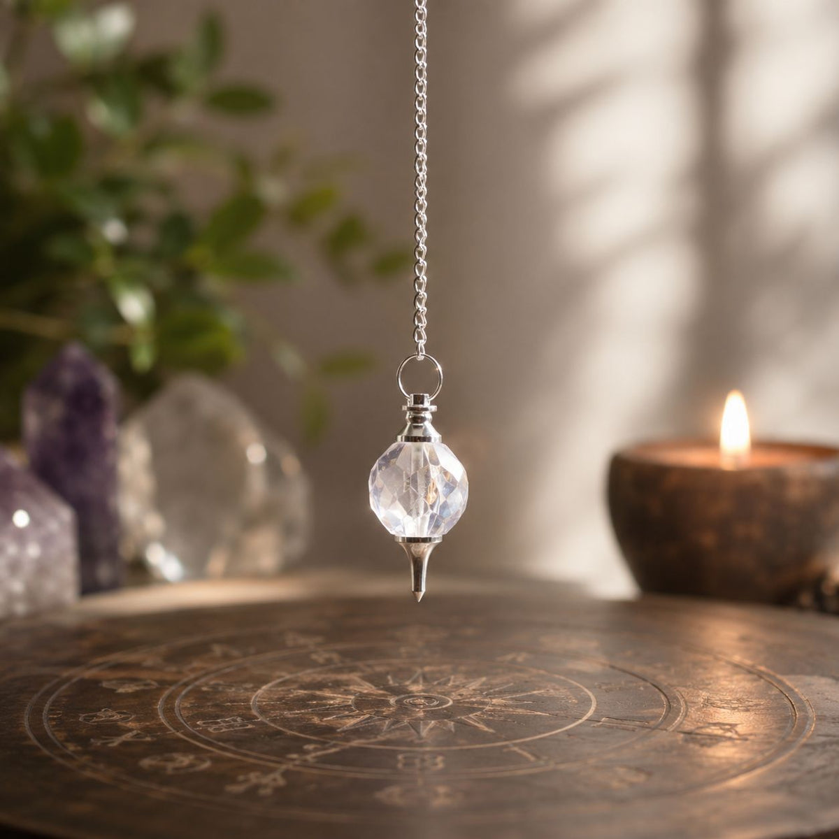 Faceted Gemstone Pendulum - Rock Quartz - view 2