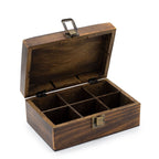 Carved mango wood tea box with six compartments and a brass clasp - view 3
